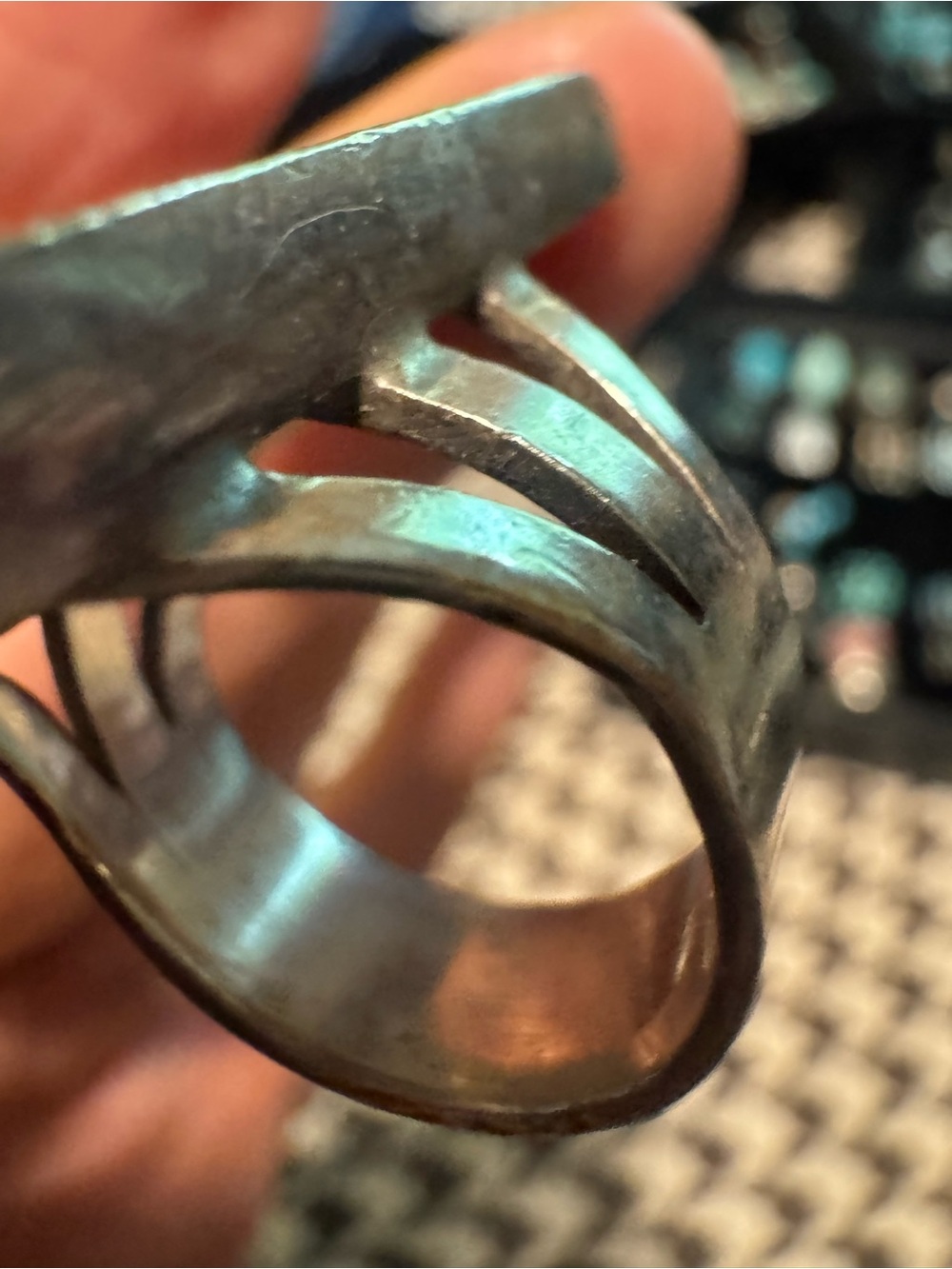 Turquoise Inlay Sterling-Style Ring size 8 - Picture 7 of 12